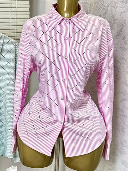 Joskaa Plaid Stripe Rhinestone Long Sleeve Top - top image 7