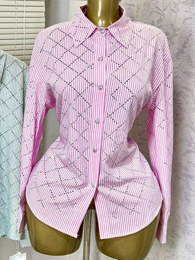 Joskaa Plaid Stripe Rhinestone Long Sleeve Top - top image 7