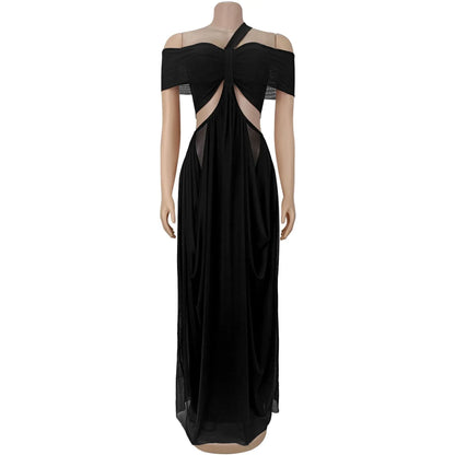 Women's Mesh Backless Cutout Strapless Maxi Dress