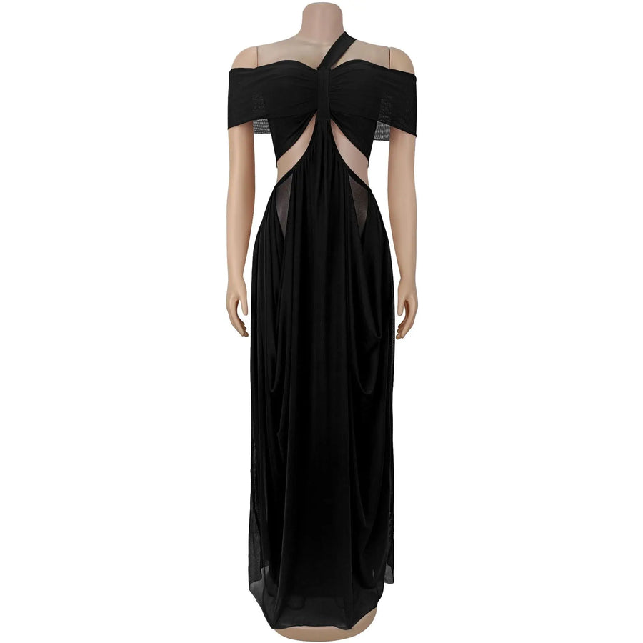Women's Mesh Backless Cutout Strapless Maxi Dress