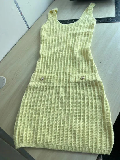 Women's Knit Sleeveless Bodycon Bikini Set Yellow – Detail View