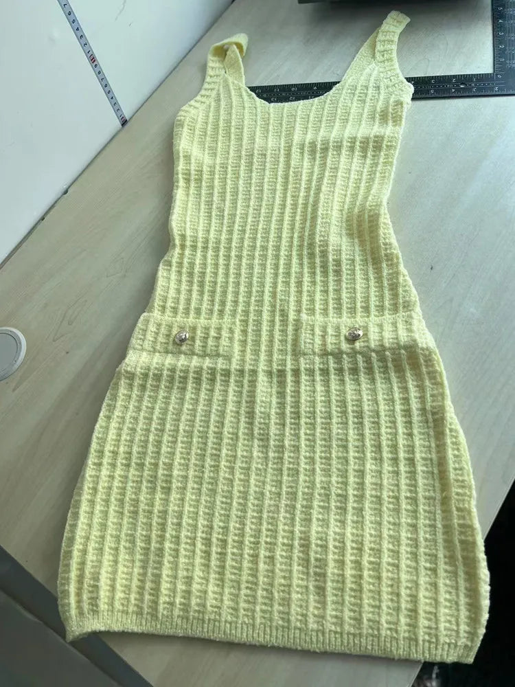 Women's Knit Sleeveless Bodycon Bikini Set Yellow – Detail View