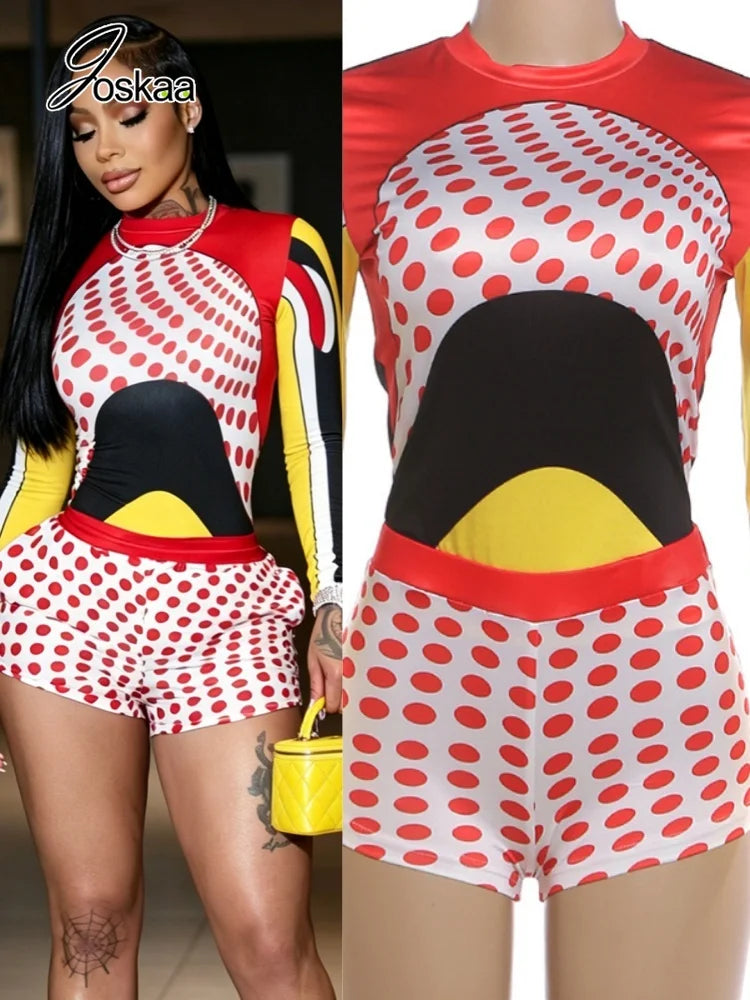 Women's Polka Dot Long Sleeve High Waist Two Piece Set - Women's Fashion Wholesale - Front View