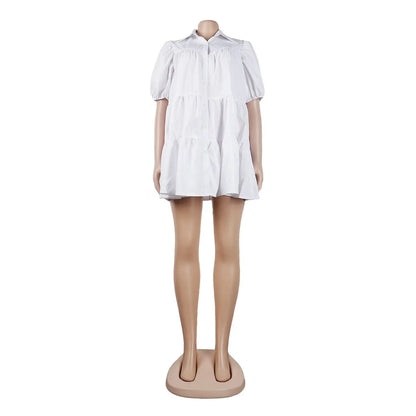 Women's Short Sleeve Lapel Big Swing Mini Dress