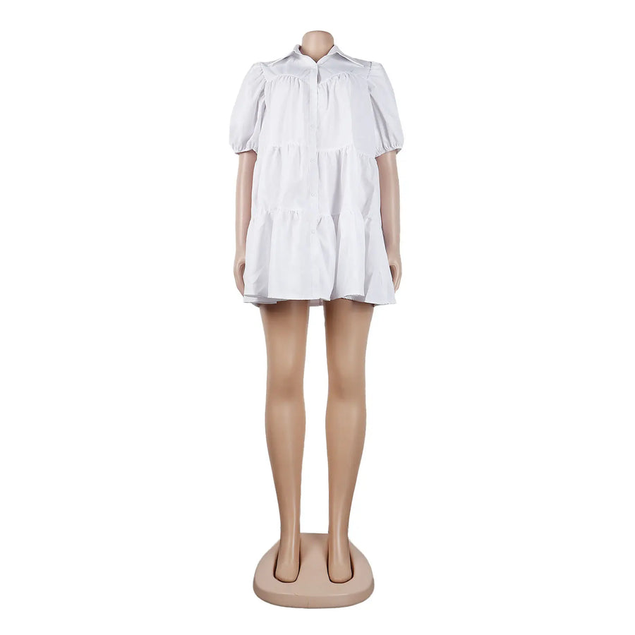 Women's Short Sleeve Lapel Big Swing Mini Dress