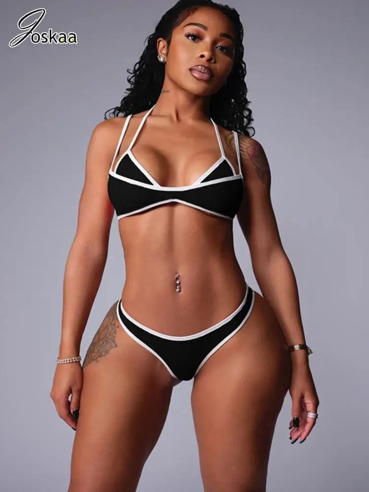 Women's Swimwear Patchwork Piece Bikini Set Red – Side View