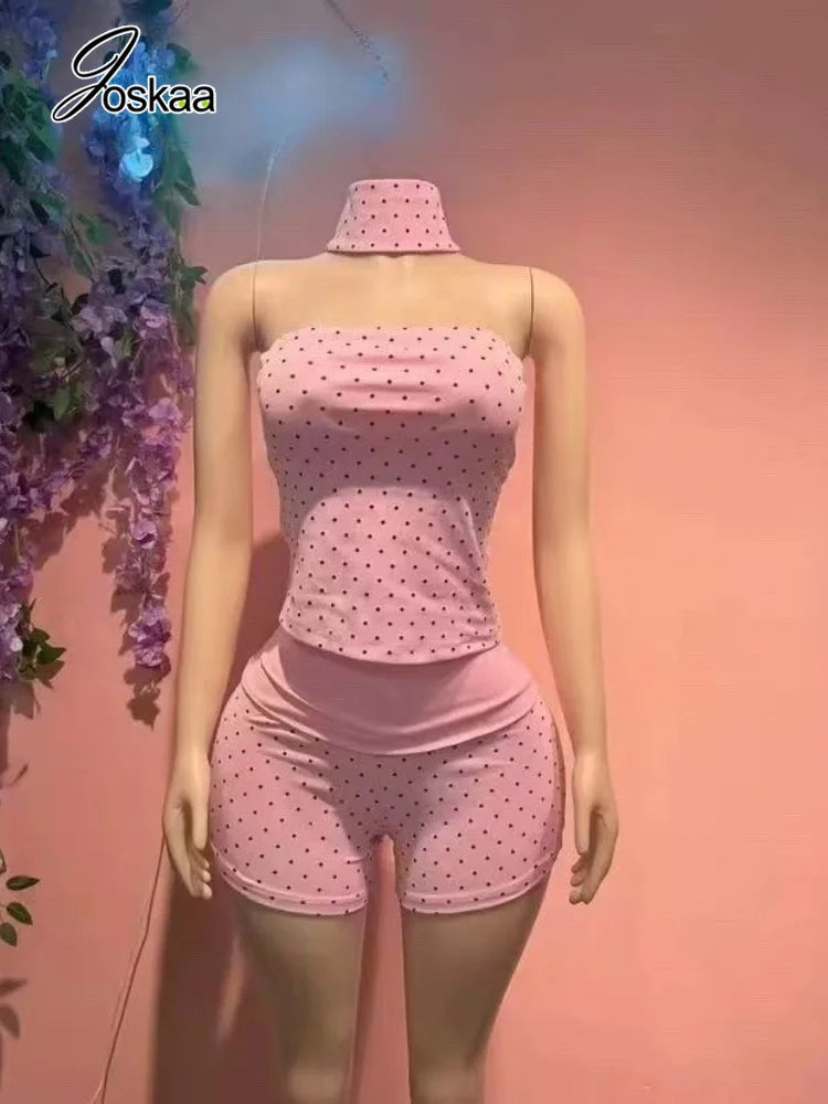 Women's Polka Dot Strapless High Waist Two Piece Set - Detail View