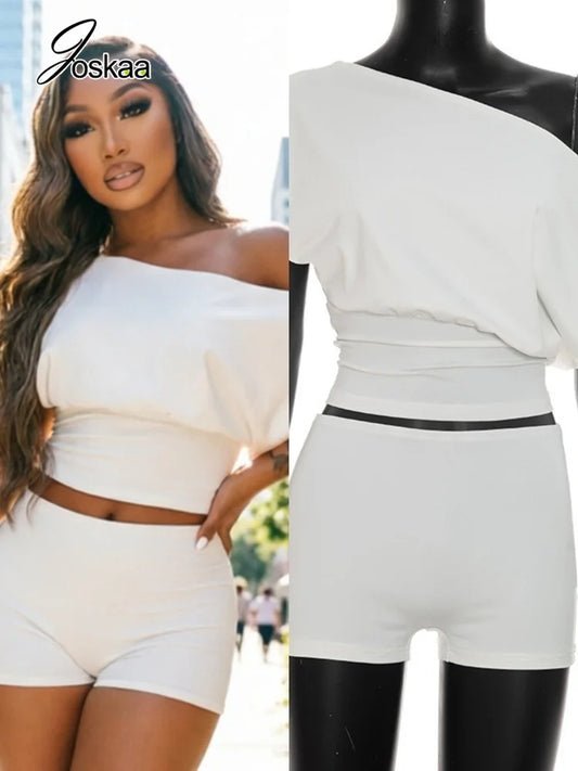 Women's One Shoulder Bodycon High Waist Two Piece Set - Front View