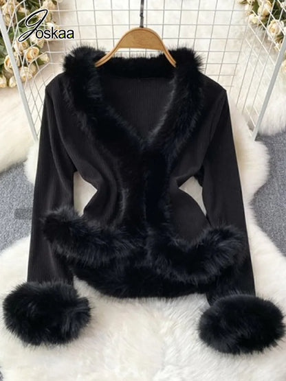 Women's Knit Bodycon Flare Ribbed Jacket Black – Detail View