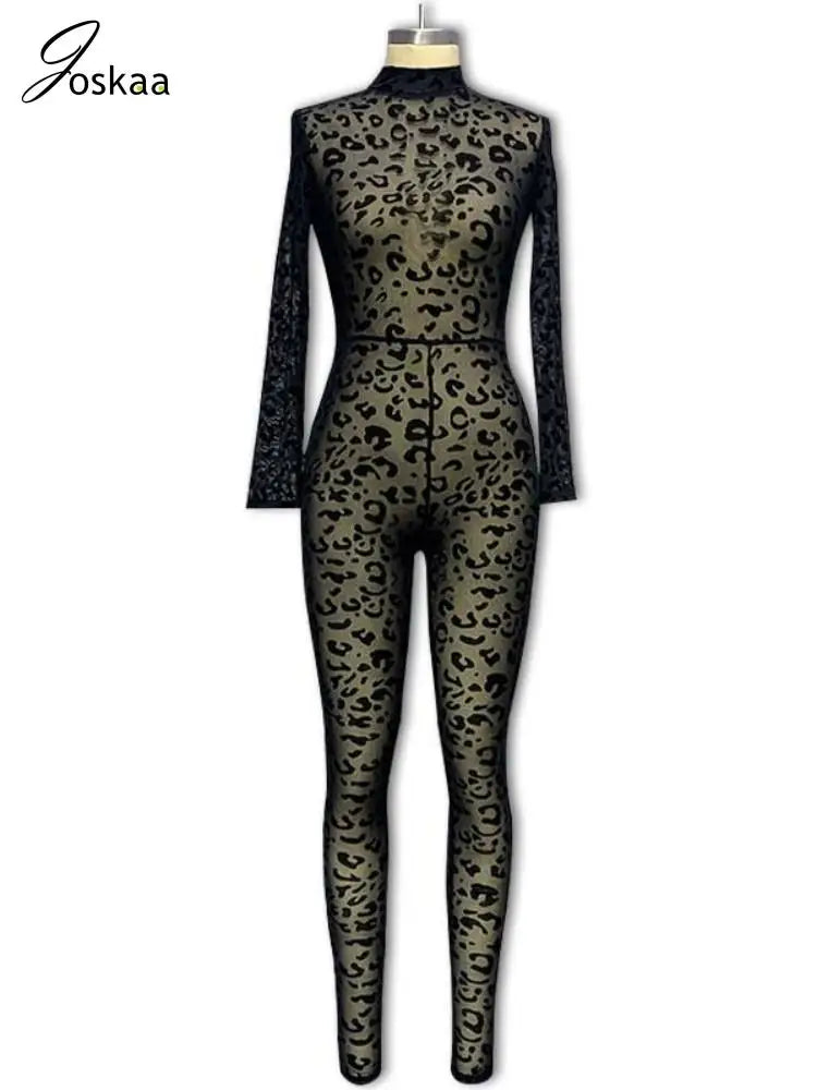 Women's Mesh Long Sleeve Bodycon Jumpsuit Romper Black – Back View