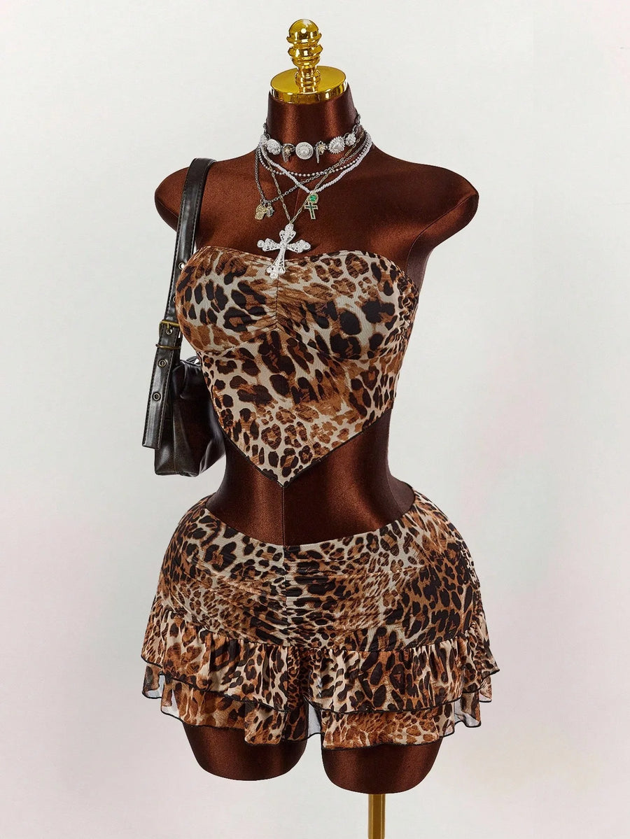 Joskaa Leopard Print Strapless Mini Two Piece Set - two piece set image 4