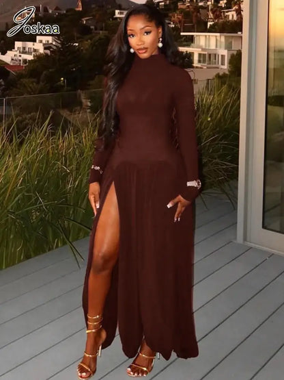Women's Ruched Long Sleeve Bodycon Maxi Dress – Women's Fashion Wholesale – Front View