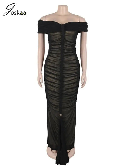 Women's Mesh Backless Strapless Maxi Dress Black – Back View