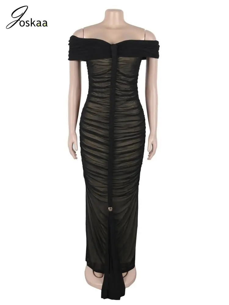 Women's Mesh Backless Strapless Maxi Dress Black – Back View