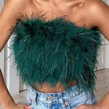 Women's Backless Strapless Crop Feather Tank Top