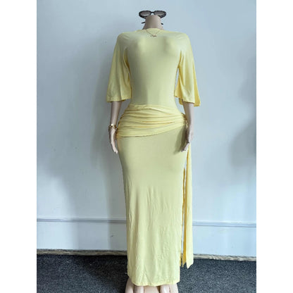 Women's Ruched Backless Bodycon Maxi Dress