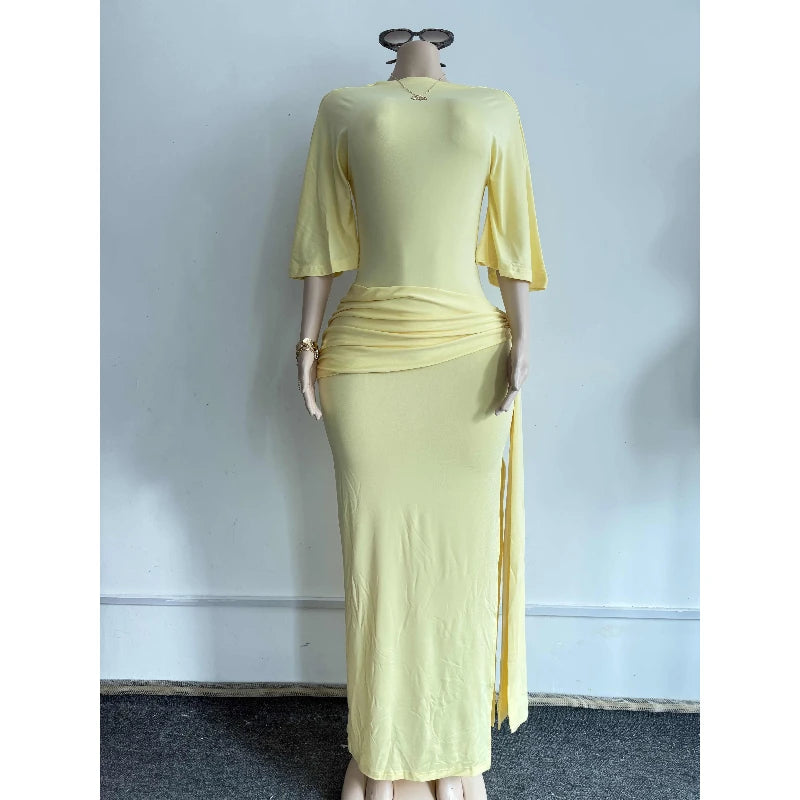 Women's Ruched Backless Bodycon Maxi Dress