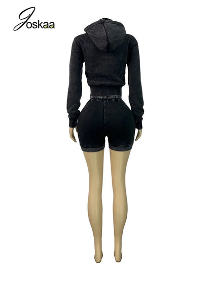 Women's Long Sleeve Zip Hooded Two Piece Set Pink – Detail View