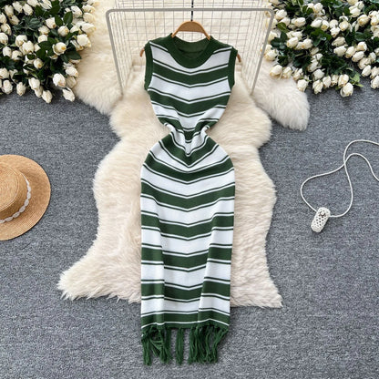 Women's Stripe Knit Sleeveless Bodycon Dress