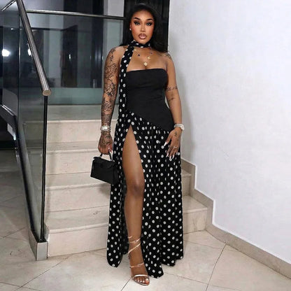 Women's Polka Dot Strapless Bodycon Two Piece Set