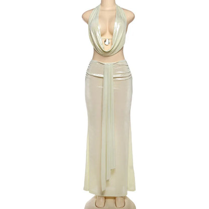 Women's Sequin Halter Maxi Two Piece Set