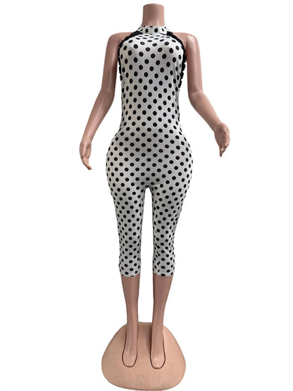 Women's Polka Dot Backless Halter Romper