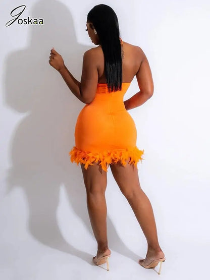 Women's Sequin Backless Halter Mini Dress Red – Front View