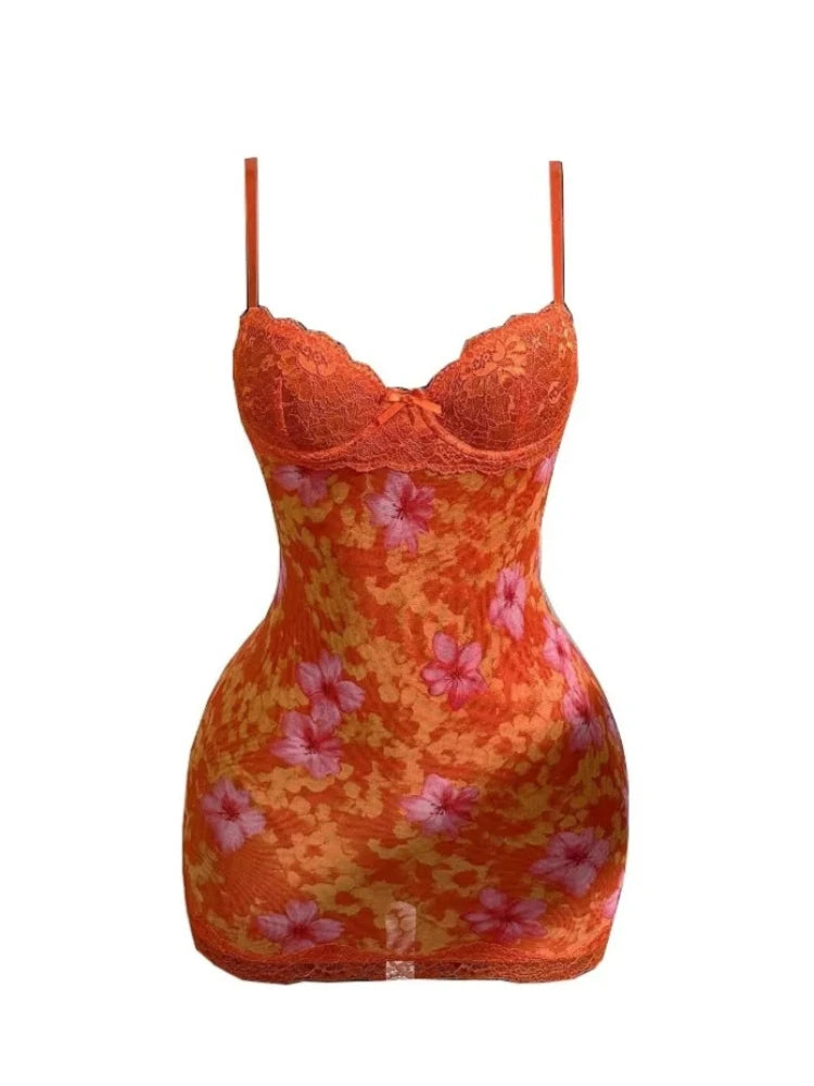 Women's Floral Print Lace Backless Sleeveless Mini Dress - Detail View 6