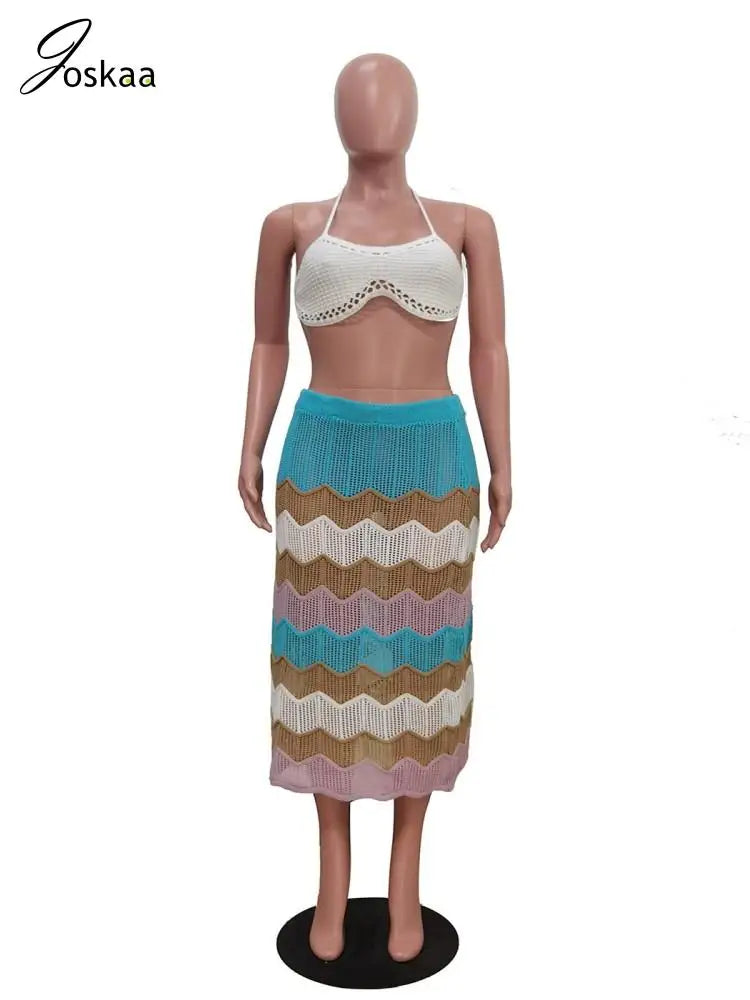 Women's Knit Halter Maxi Ribbed Two Piece Set Yellow – Detail View