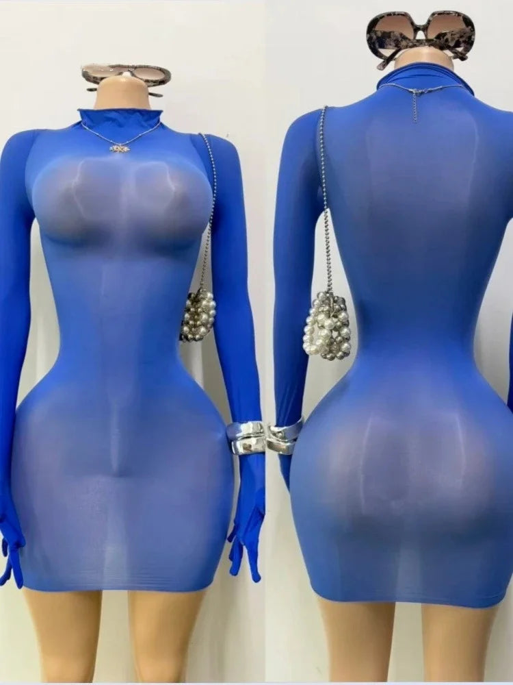 Women's Faux Leather Long Sleeve Bodycon Mini Dress - Detail View 7