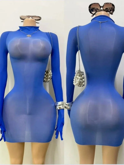 Women's Faux Leather Long Sleeve Bodycon Mini Dress - Detail View 7