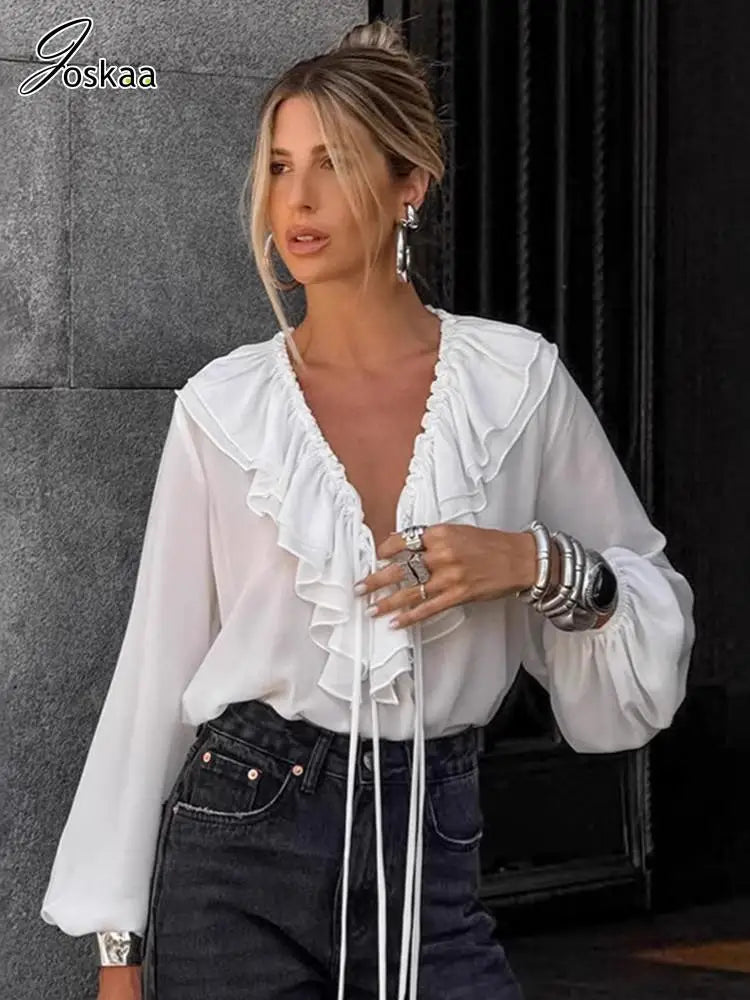 Wholesale Women's White Chiffon Blouse Top White – Front View