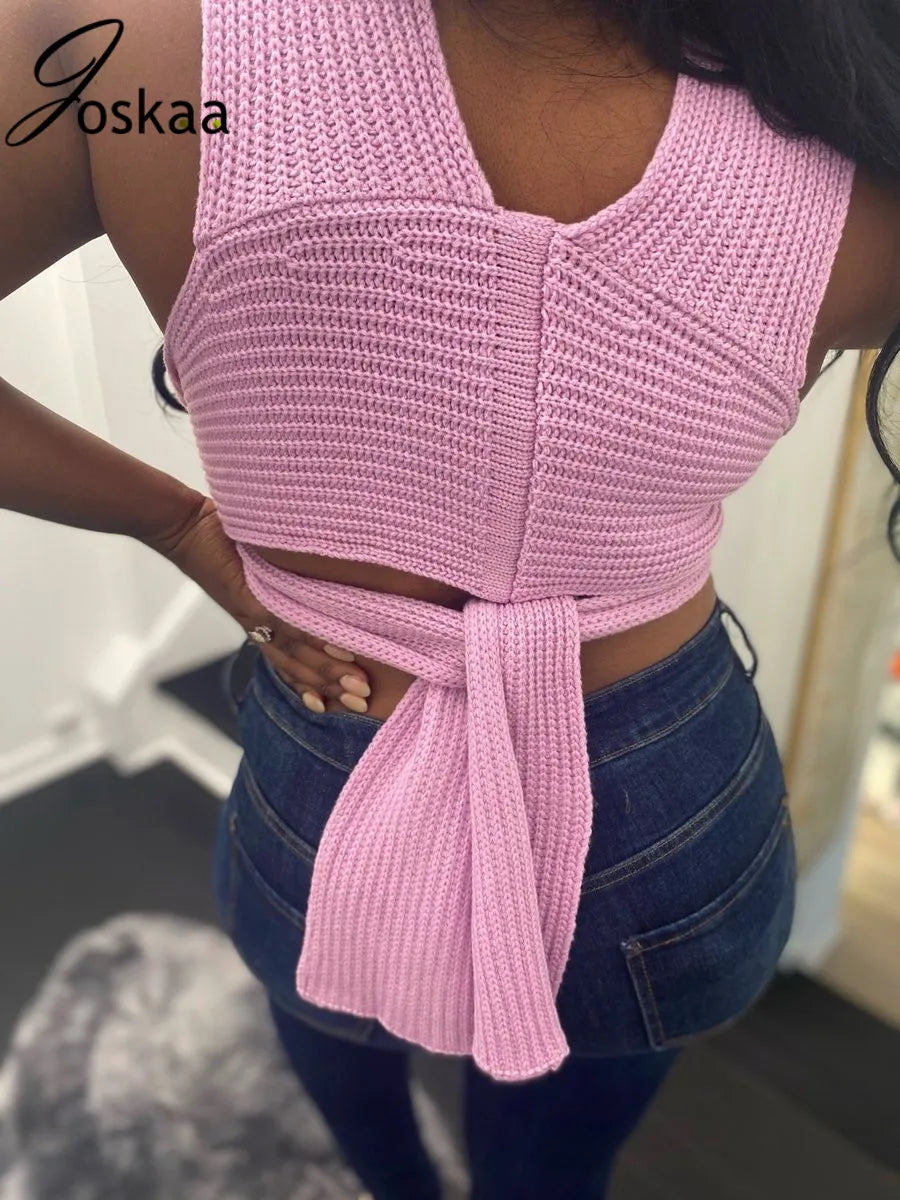 Women's Lace Knit Crop Ribbed Two Piece Set 350852 – Back View