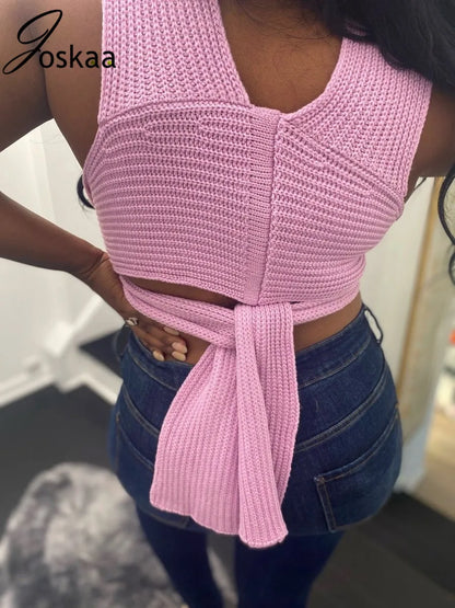 Women's Lace Knit Crop Ribbed Two Piece Set 350852 – Back View