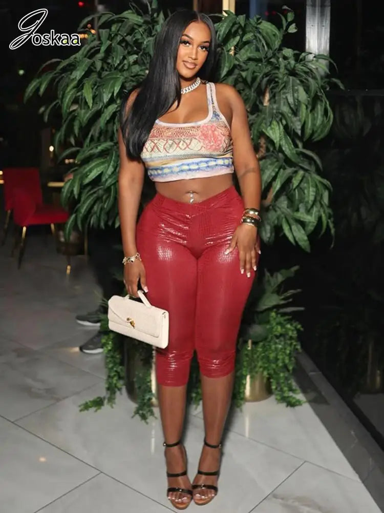 Wholesale Women's Crop Serpentine Red Pants Top – Women's Fashion Wholesale – Front View