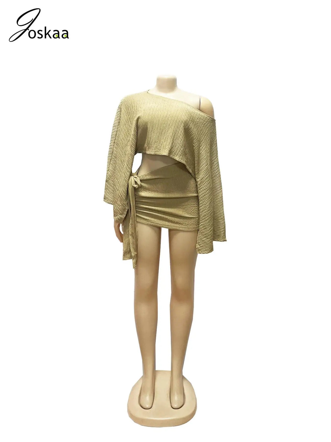 Wholesale Women's Long Sleeve Mini Two Piece Set Brown – Back View