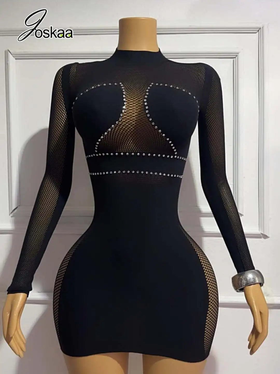 Women's Cutout Long Sleeve Bodycon Mini Dress Black – Side View