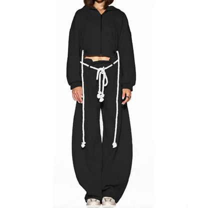 Joskaa Zip Up Hooded Long Sleeve Wide Leg Two Piece Set - two piece set image 5