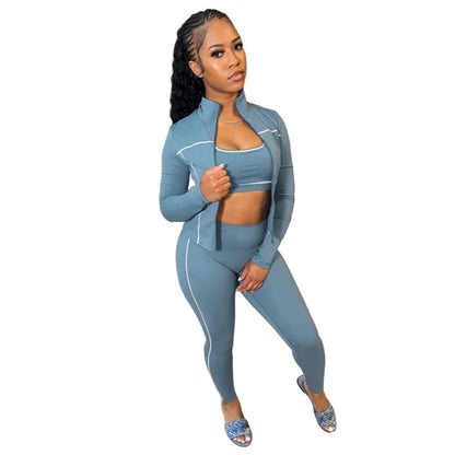 Women's Crop Zip Fall Sporty Two Piece Set