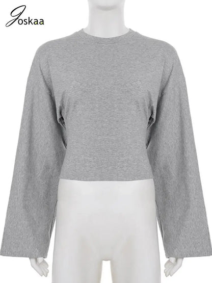 Women's Long Sleeve Fall T-shirt Basic Top Black – Back View