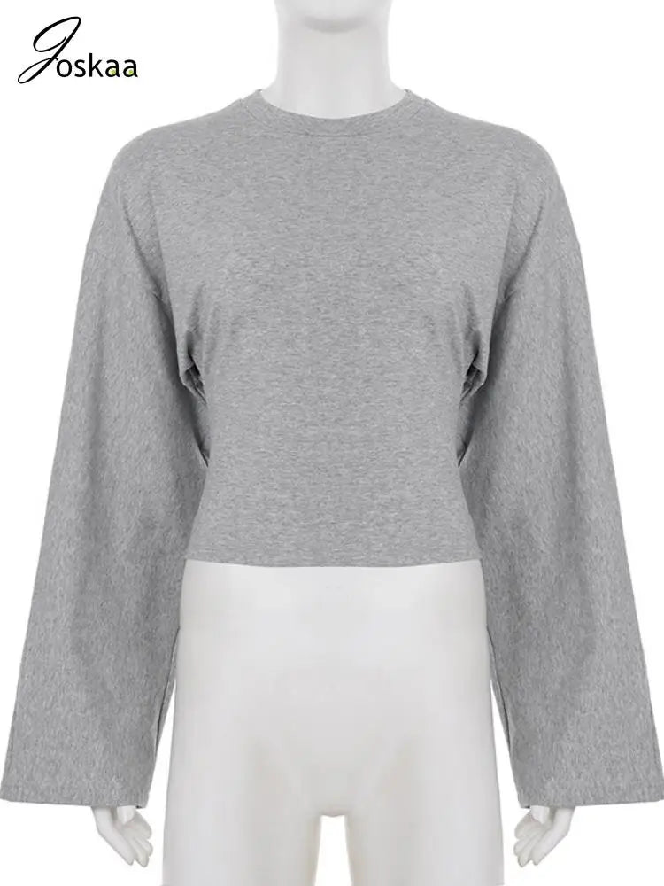 Women's Long Sleeve Fall T-shirt Basic Top Black – Back View