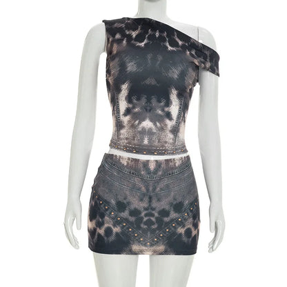 Women's Leopard Print Crop Mini Two Piece Set
