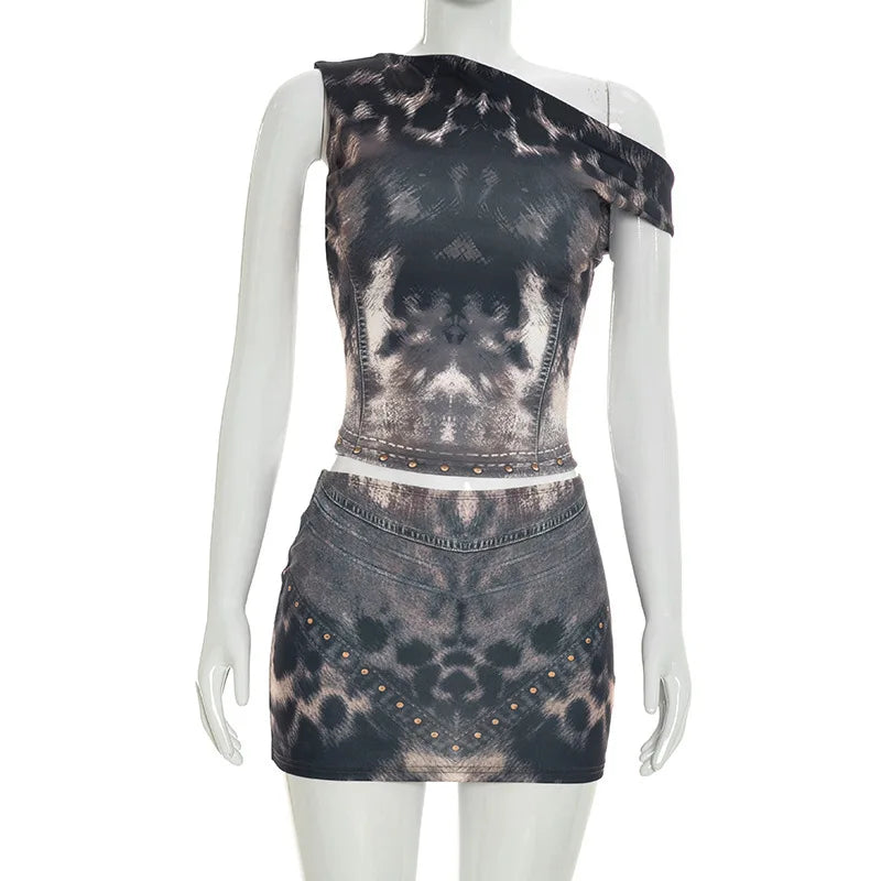 Women's Leopard Print Crop Mini Two Piece Set