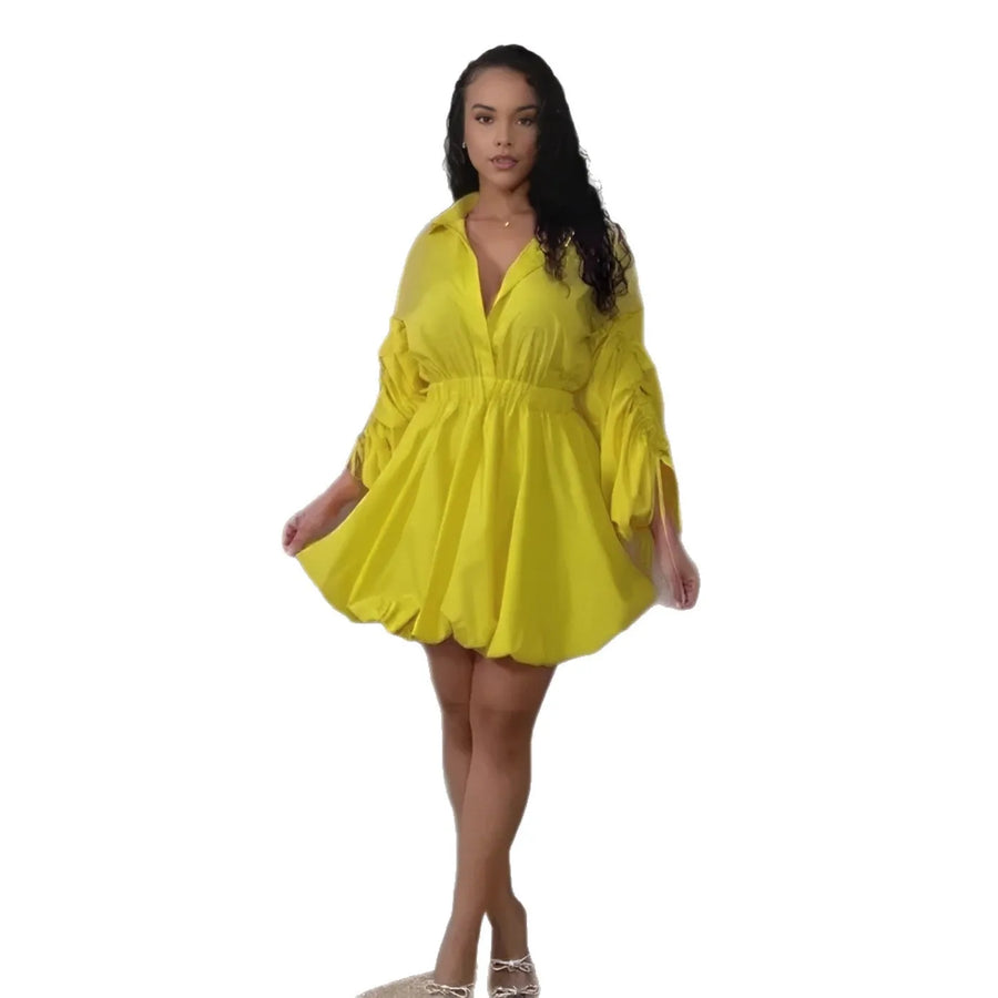Women's Ruched Long Sleeve Bodycon Mini Dress