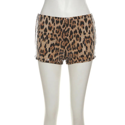 Women's Leopard Print Sequin Sequins Shorts Low Pants