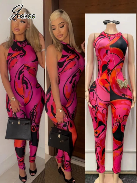 Women's Zip Up Sleeveless Bodycon Romper - Front View