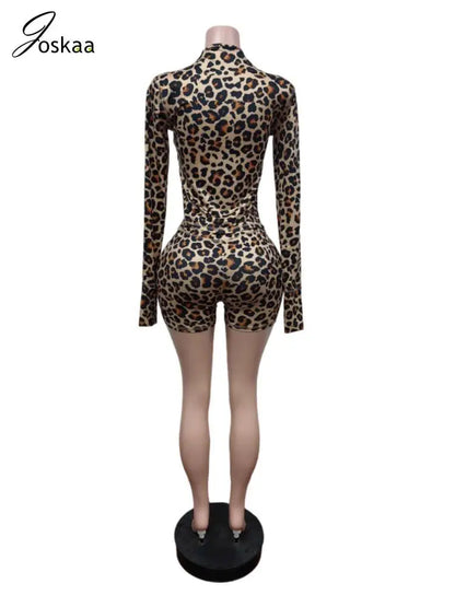 Women's Leopard Print Long Sleeve Two Piece Set Dark Brown – Detail View