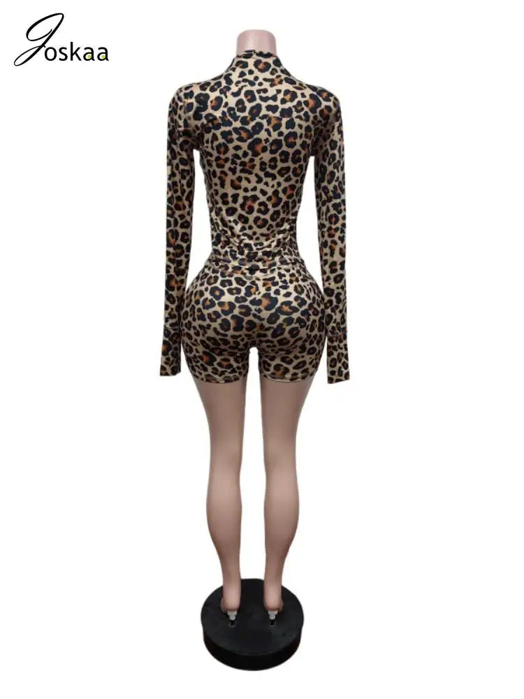 Women's Leopard Print Long Sleeve Two Piece Set Dark Brown – Detail View