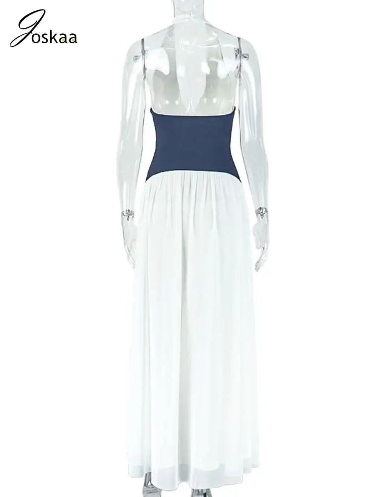 Women's Backless Halter Bodycon Maxi Dress Black And White – Detail View
