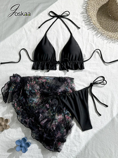Women's Mesh Halter Swimwear Bikini Ruffle Triangle - Side View